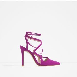 Zara fuschia stillettos with lace up wrap ankle